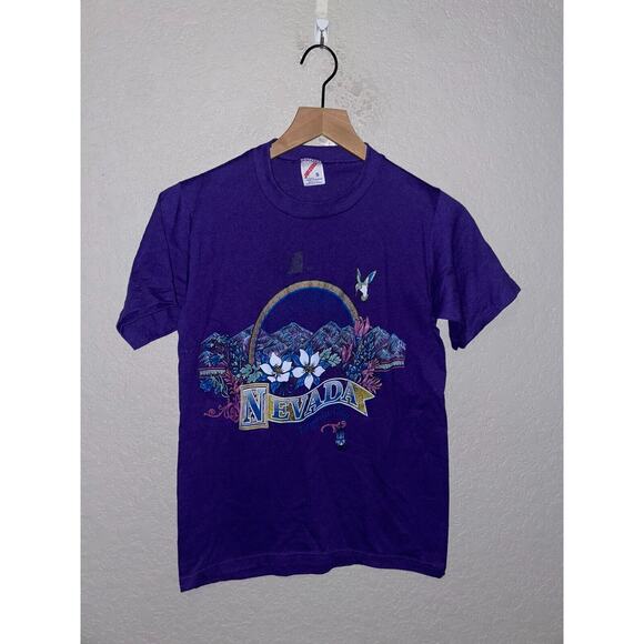 Vintage Nevada Virginia City Shirt Mountain Graphic Purple Tee VTG 90s Small - Picture 1 of 11